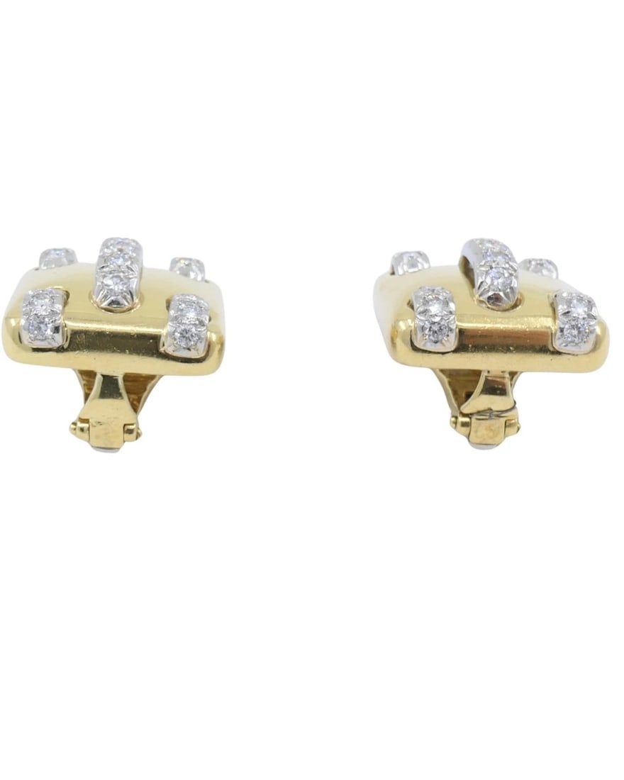 Vintage Cartier Earrings 18k Gold Diamond Stitch Design - 4