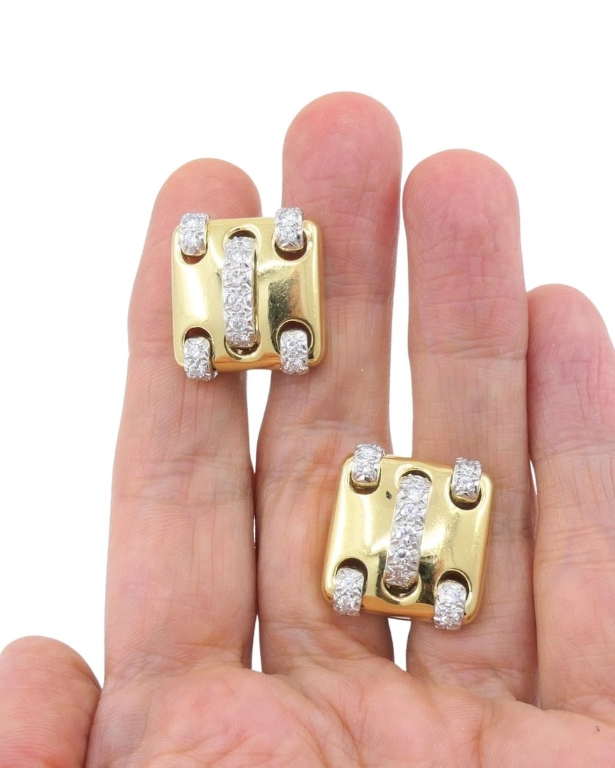 Vintage Cartier Earrings 18k Gold Diamond Stitch Design - 9