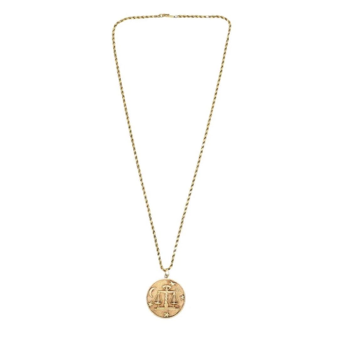 Vintage Libra 14k Gold Pendant Rope Chain Necklace - 3