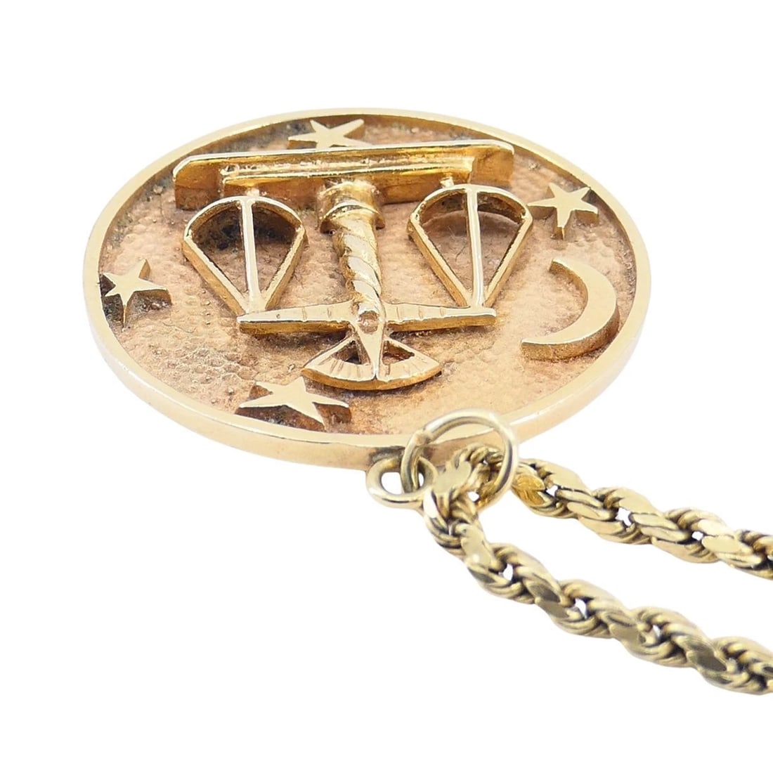 Vintage Libra 14k Gold Pendant Rope Chain Necklace - 7