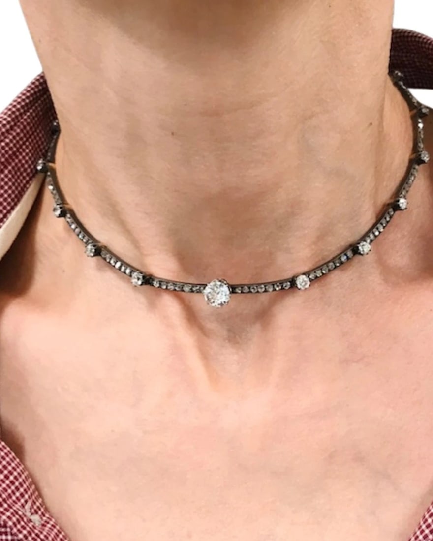 Antique Gold and Silver Diamond Choker Necklace - 2