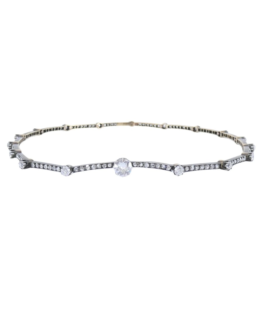 Antique Gold and Silver Diamond Choker Necklace - 3