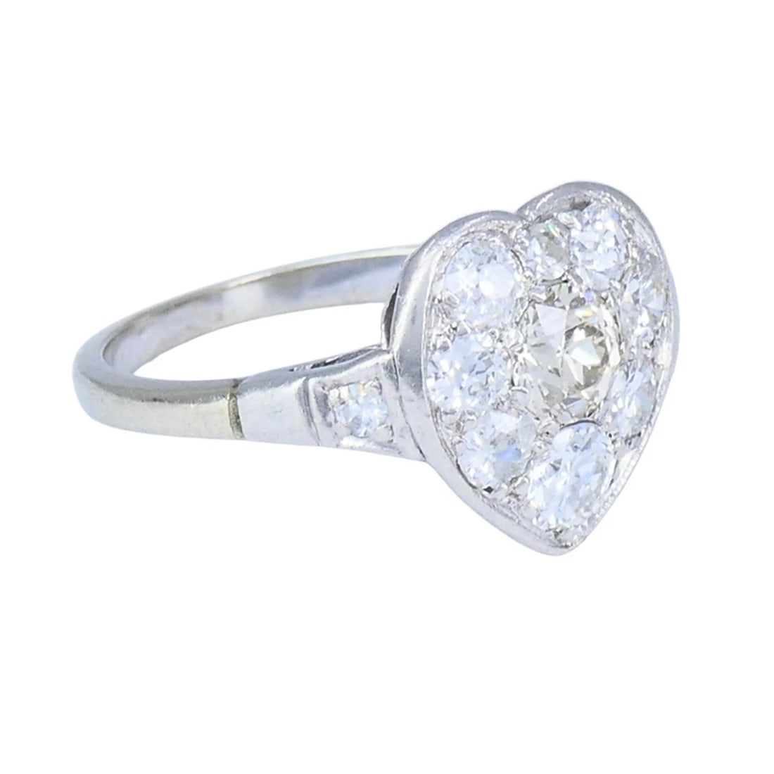 Vintage Art Deco Diamond Heart Cluster Ring 10k Gold Platinum - 3