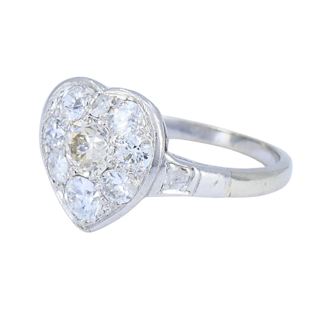 Vintage Art Deco Diamond Heart Cluster Ring 10k Gold Platinum - 4
