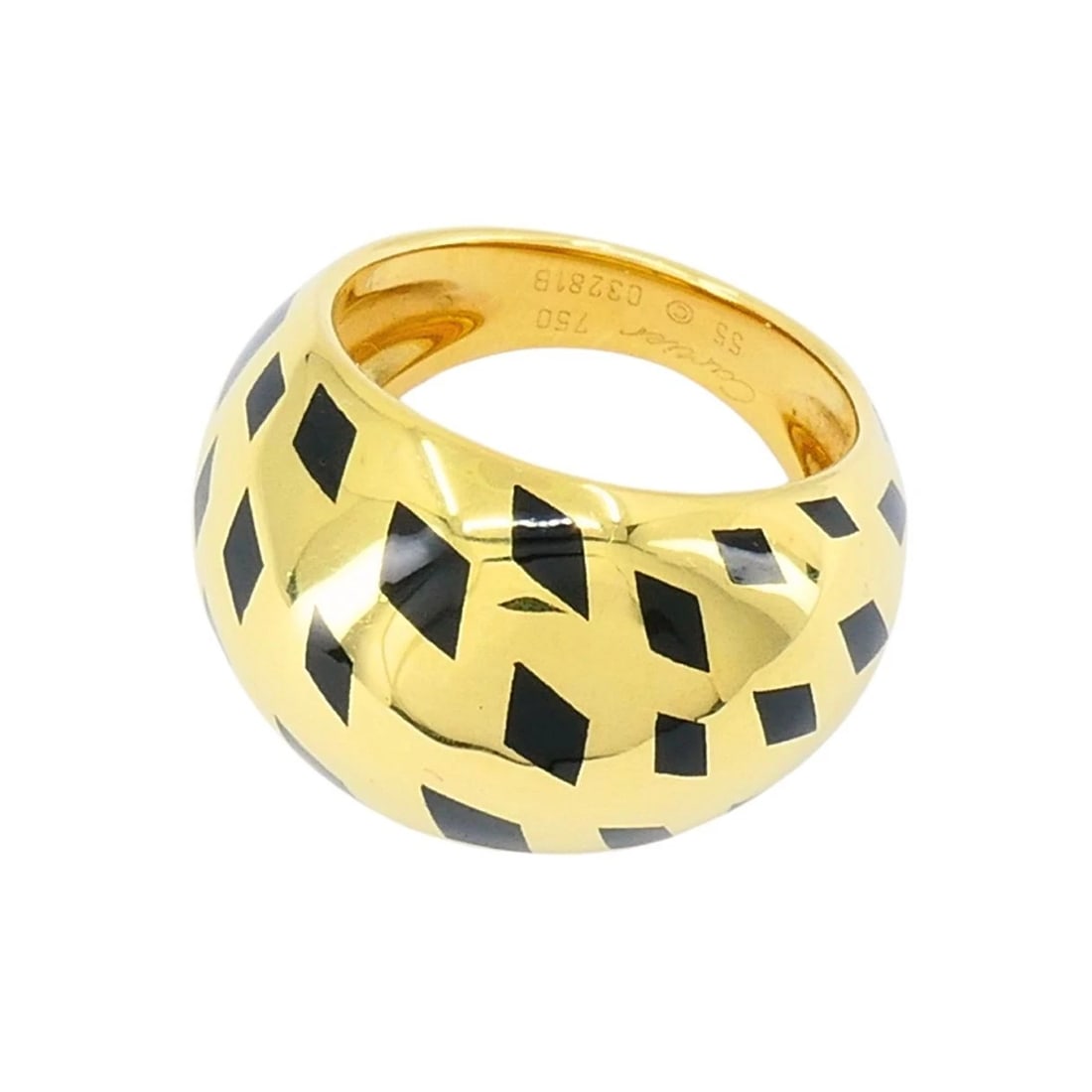 Vintage Cartier Panthere 18k Gold Enamel Bombe Dome Ring - 7