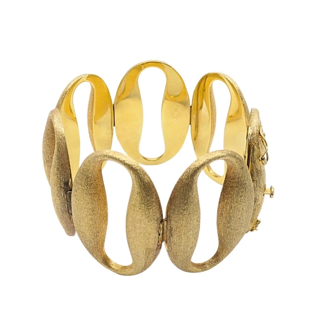 Vintage 14k Gold Modernist Open Oval Link Bracelet - 5