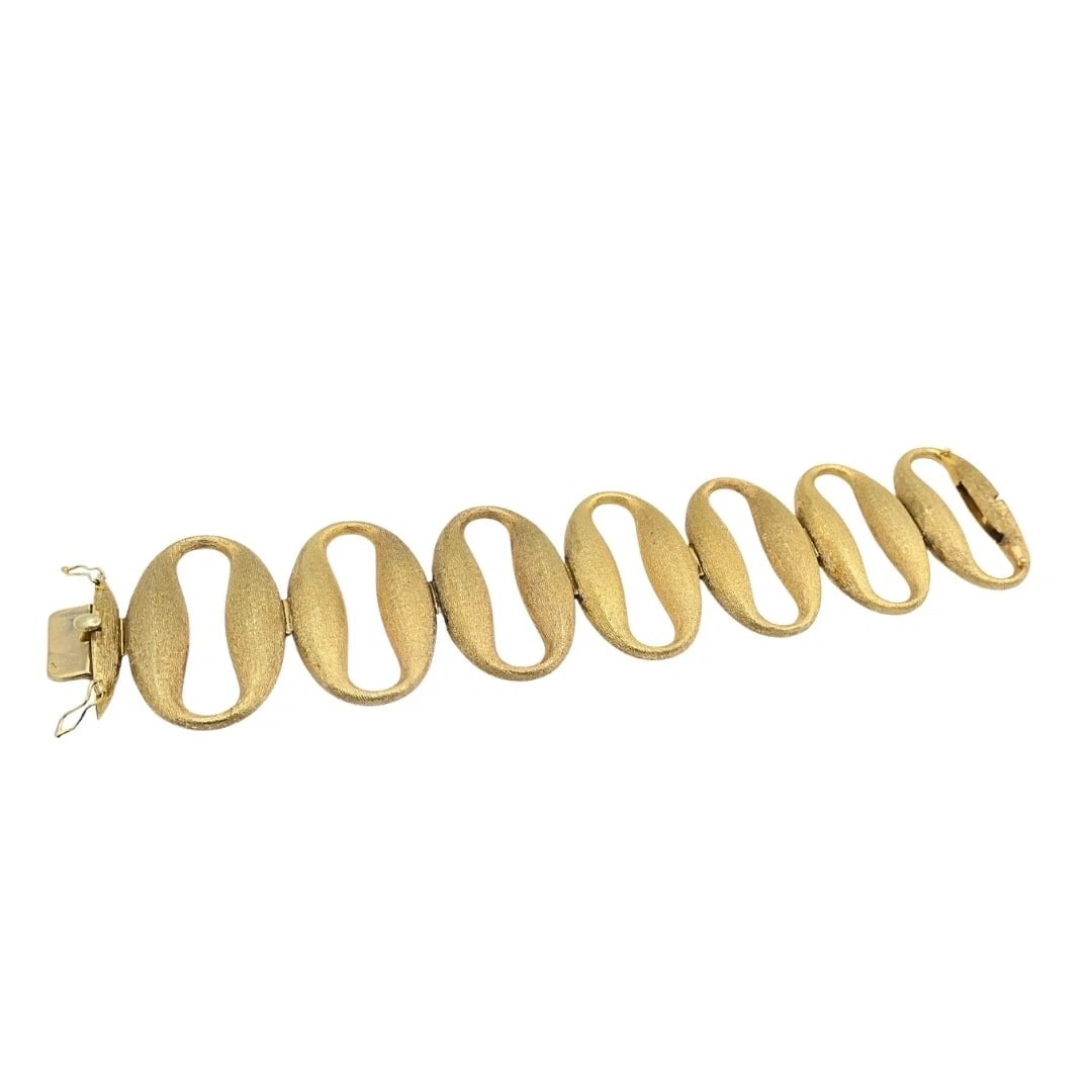 Vintage 14k Gold Modernist Open Oval Link Bracelet - 6