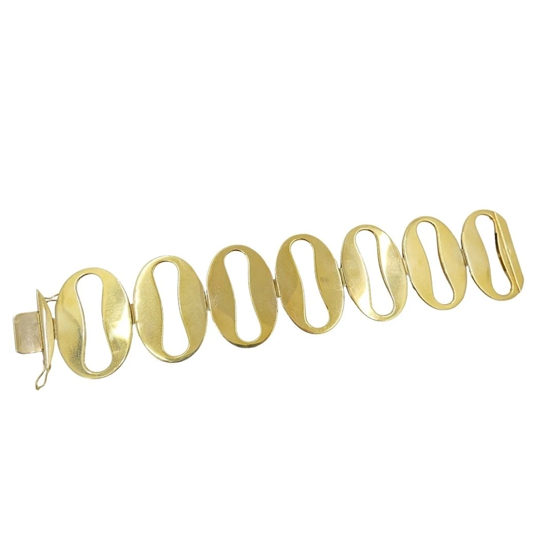 Vintage 14k Gold Modernist Open Oval Link Bracelet - 7