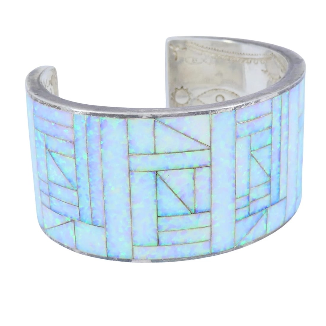 Vintage Sterling Silver Opal Inlay Cuff Bracelet, Signed JLS - 2
