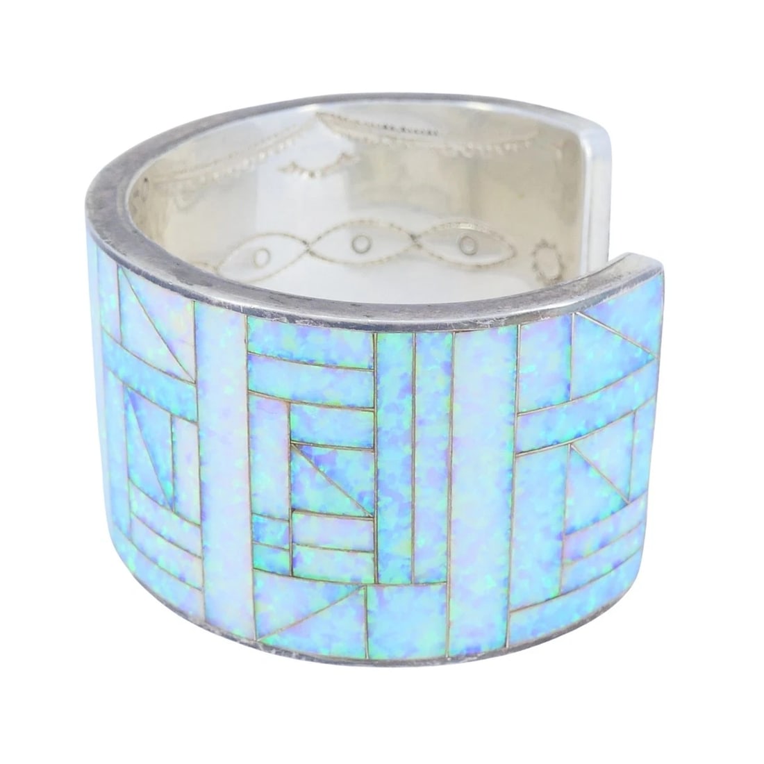 Vintage Sterling Silver Opal Inlay Cuff Bracelet, Signed JLS - 5