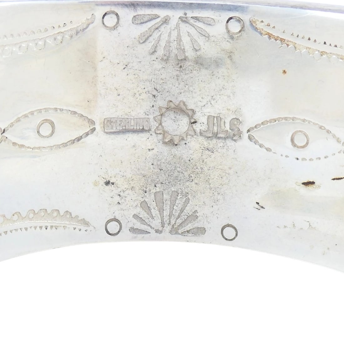 Vintage Sterling Silver Opal Inlay Cuff Bracelet, Signed JLS - 6