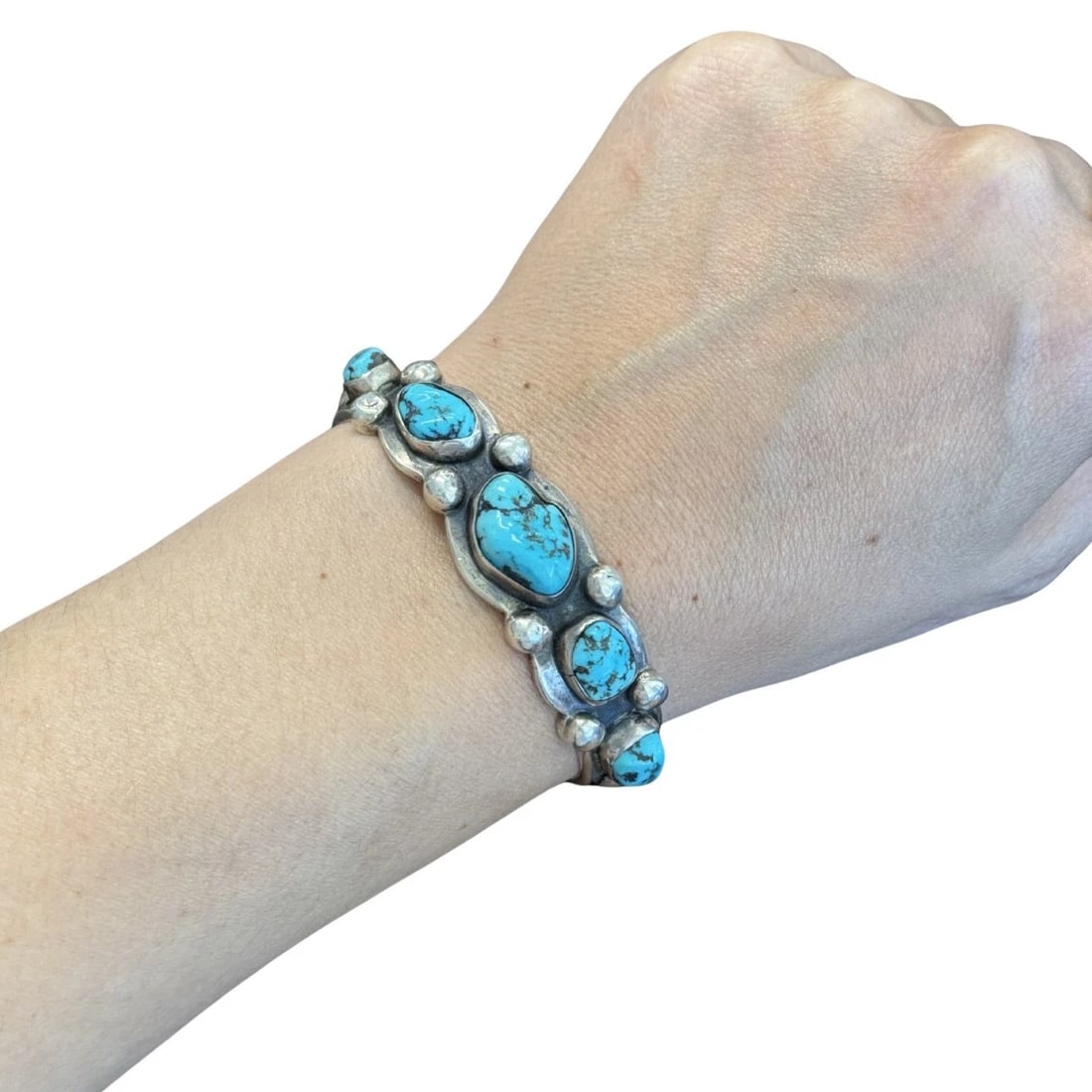 Vintage Navajo Native Indian Sterling Silver Turquoise Cuff Bracelet - 2