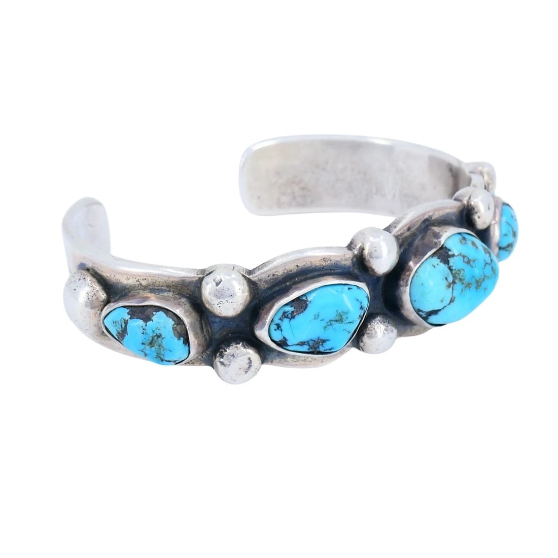 Vintage Navajo Native Indian Sterling Silver Turquoise Cuff Bracelet - 3