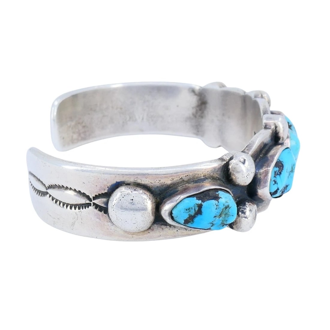 Vintage Navajo Native Indian Sterling Silver Turquoise Cuff Bracelet - 4