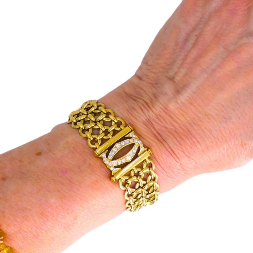 Cartier Penelope BRACELET Double C 18k Gold Diamond Link Bracelet Estate Jewelry - 2