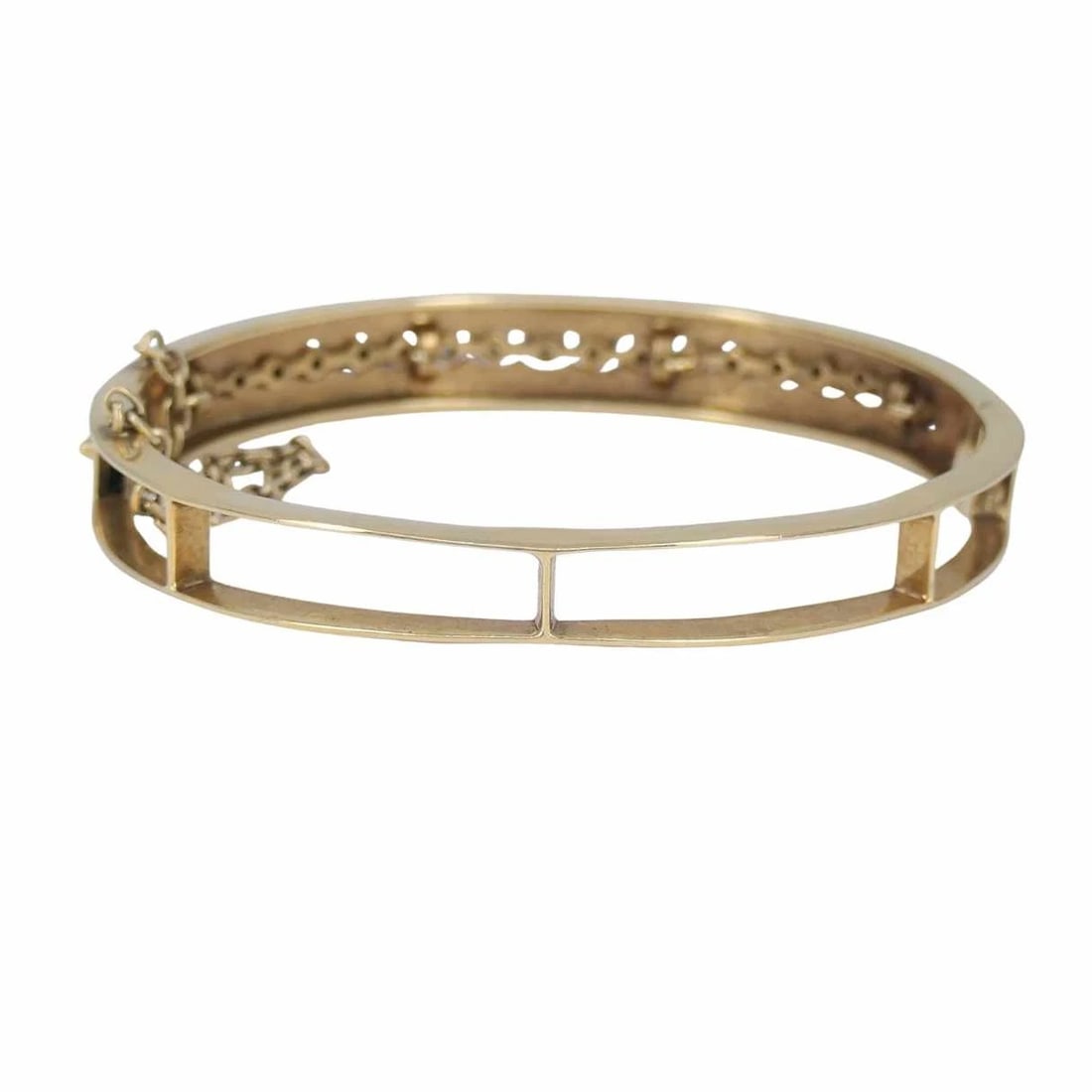 Victorian 14k Gold Pearl Enamel Hinge Bangle Bracelet - 7