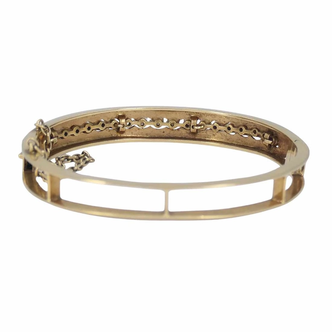 Victorian 14k Gold Pearl Enamel Hinge Bangle Bracelet - 8
