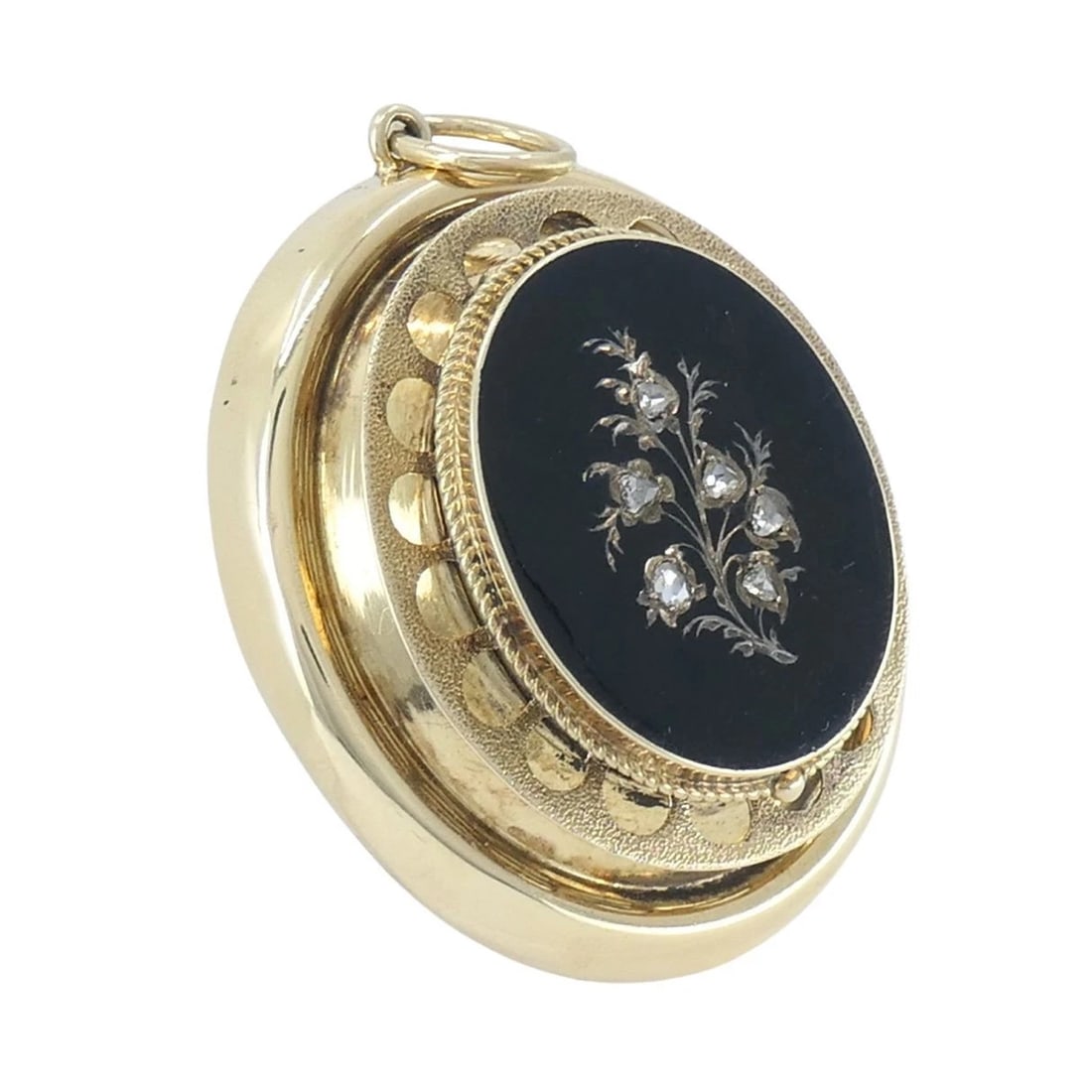 Victorian 14k Gold Enamel Rose Cut Diamond Pendant - 3