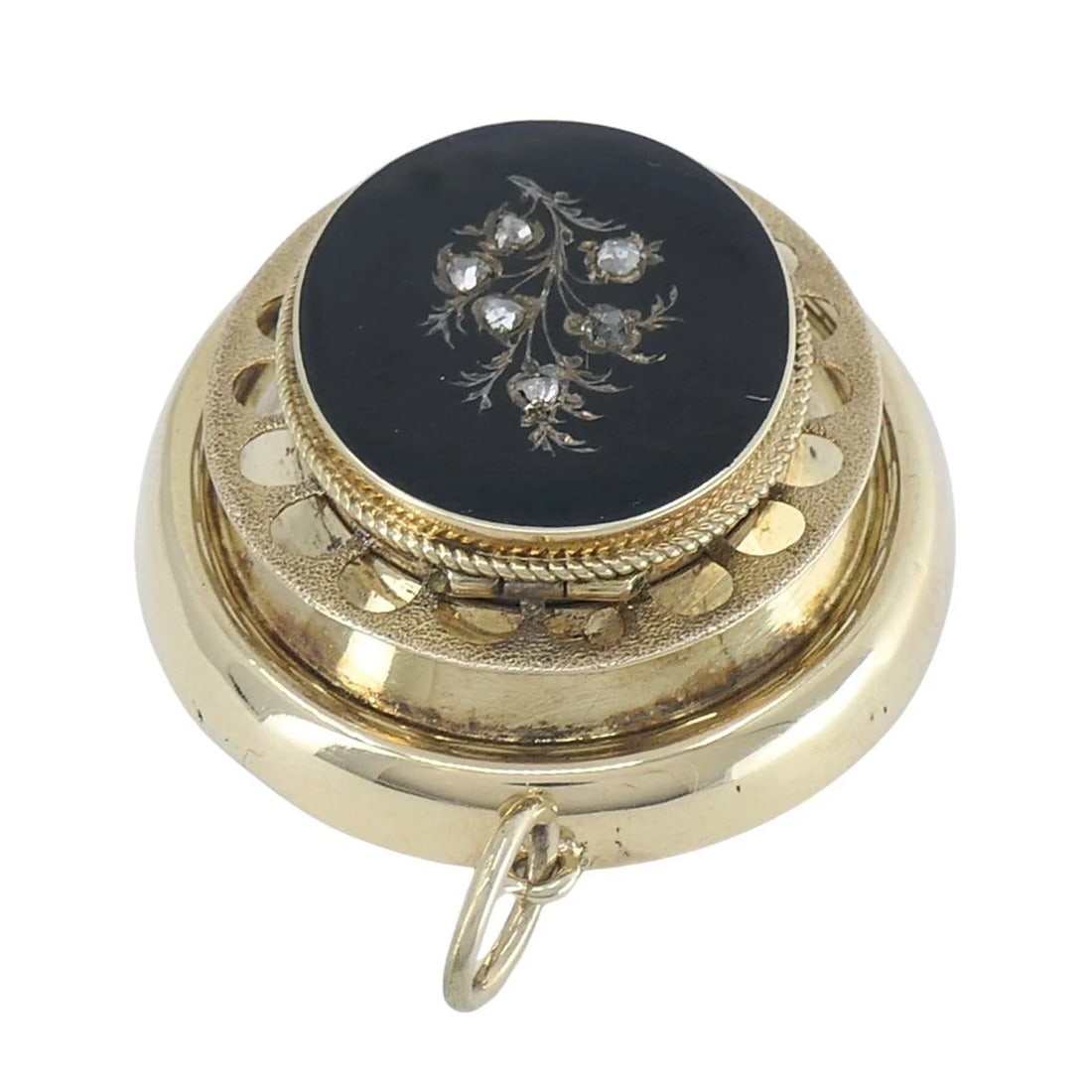 Victorian 14k Gold Enamel Rose Cut Diamond Pendant - 7