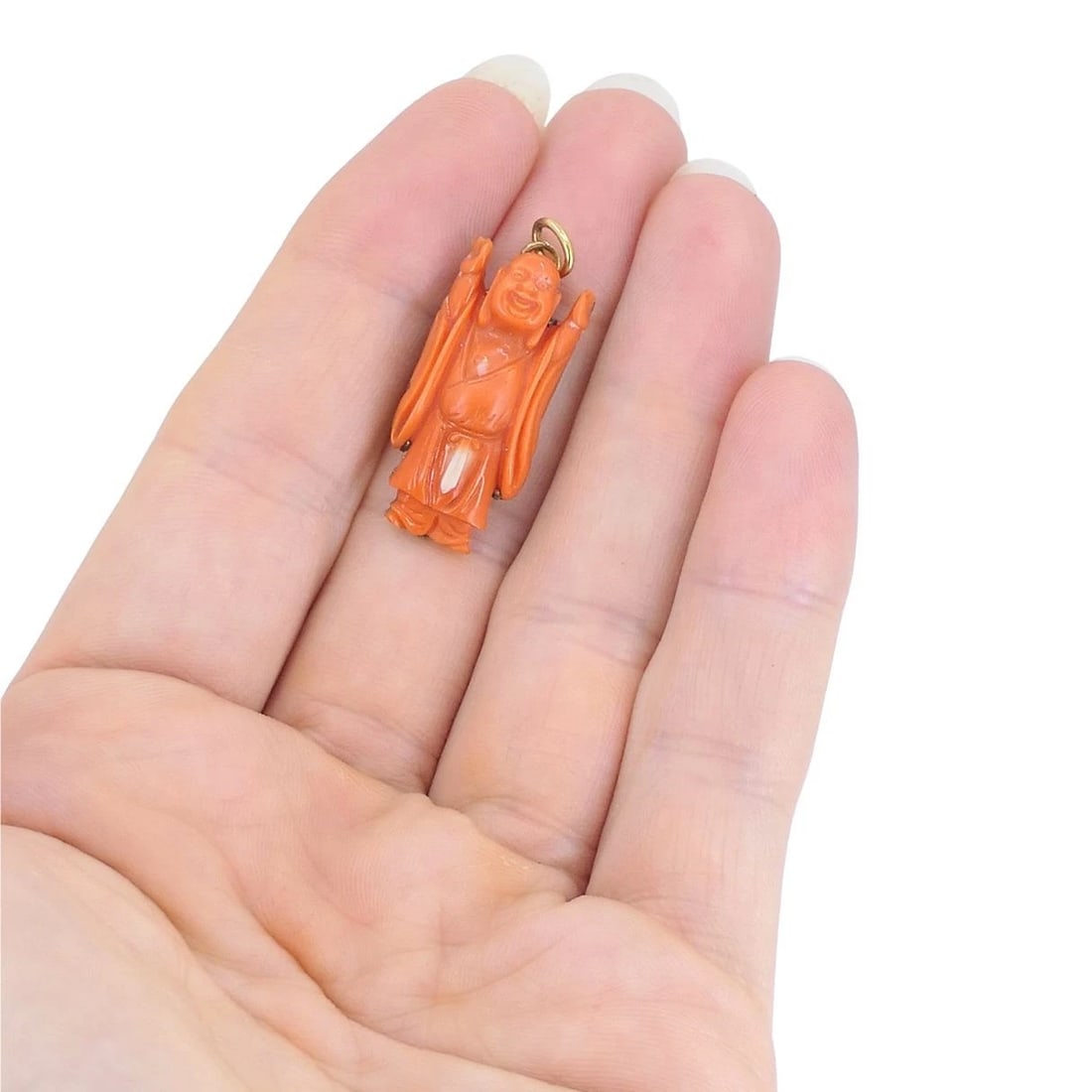 Vintage Coral Buddha Charm Pendant 10k Gold - 2