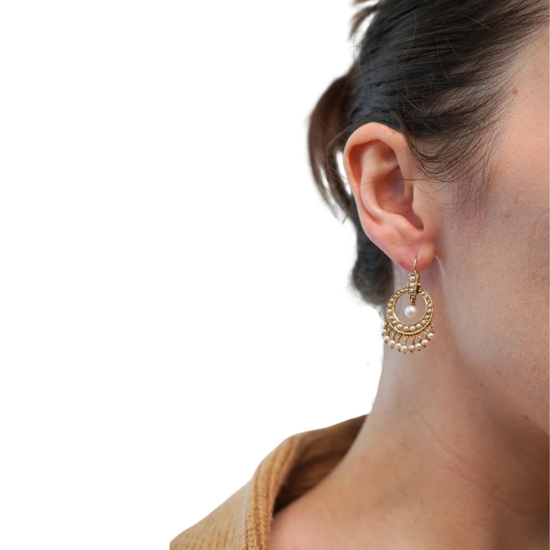Antique Edwardian 14K Gold Pearl Drop Earrings - 2