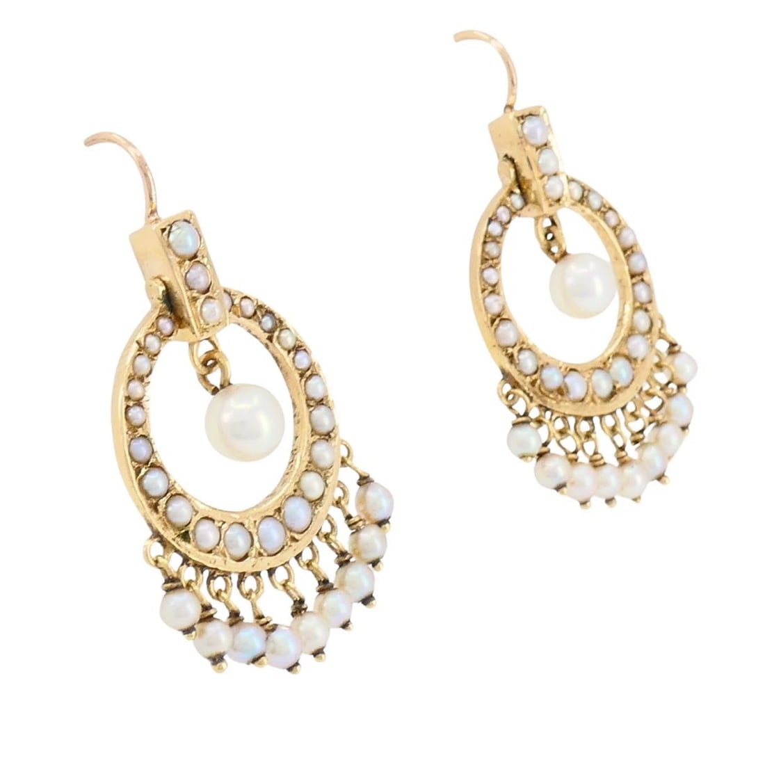 Antique Edwardian 14K Gold Pearl Drop Earrings - 3