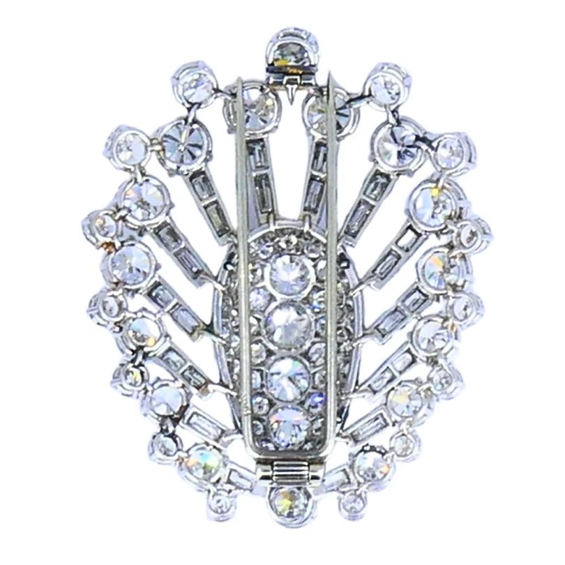 Vintage 1950s Platinum Diamond Peacock BROOCH CLIP Old European Baguette Cut - 6