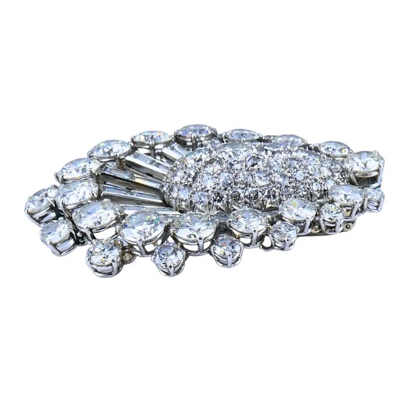 Vintage 1950s Platinum Diamond Peacock BROOCH CLIP Old European Baguette Cut - 7