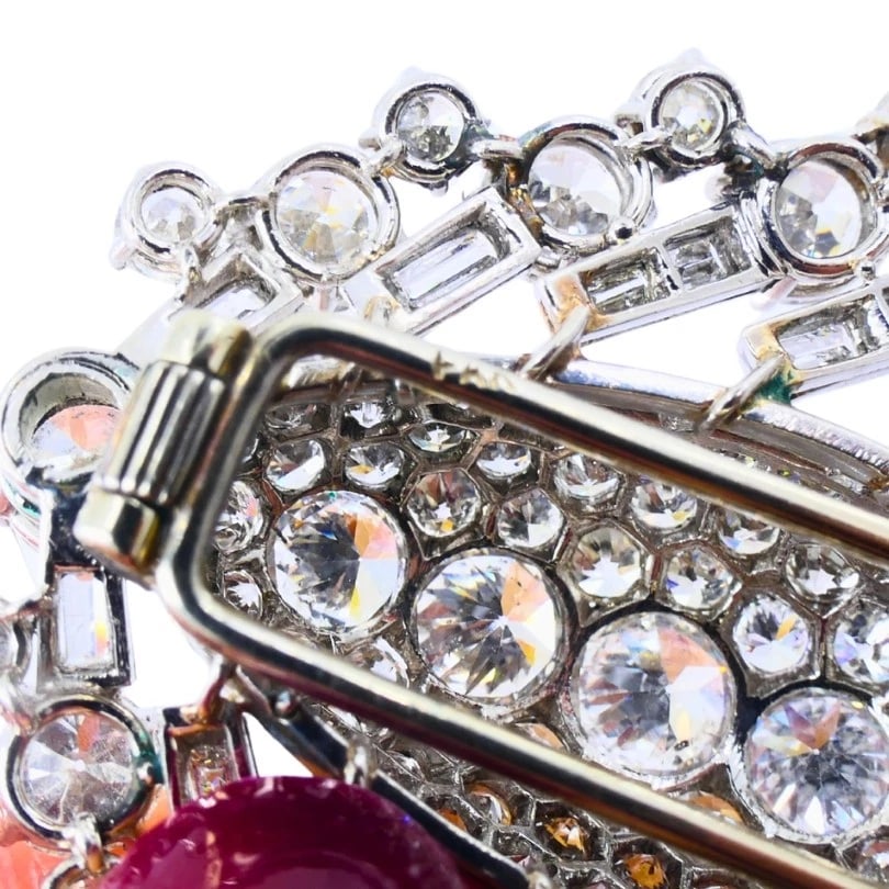 Vintage 1950s Platinum Diamond Peacock BROOCH CLIP Old European Baguette Cut - 8