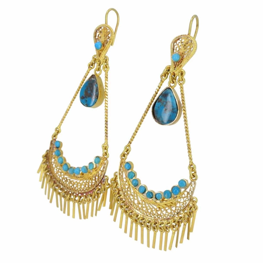 Vintage 18k Gold Turquoise Chandelier Earrings - 3