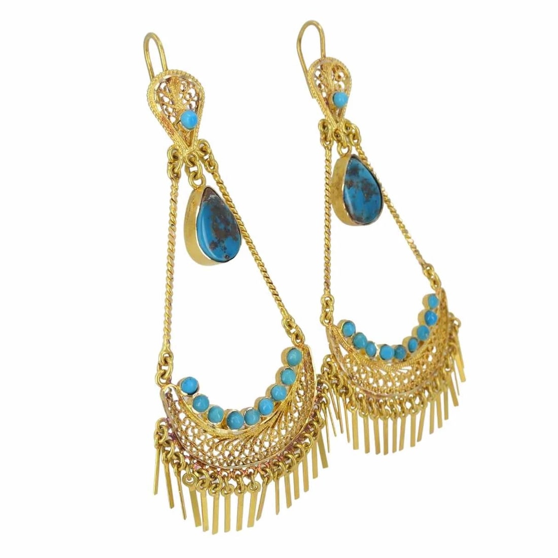 Vintage 18k Gold Turquoise Chandelier Earrings - 4