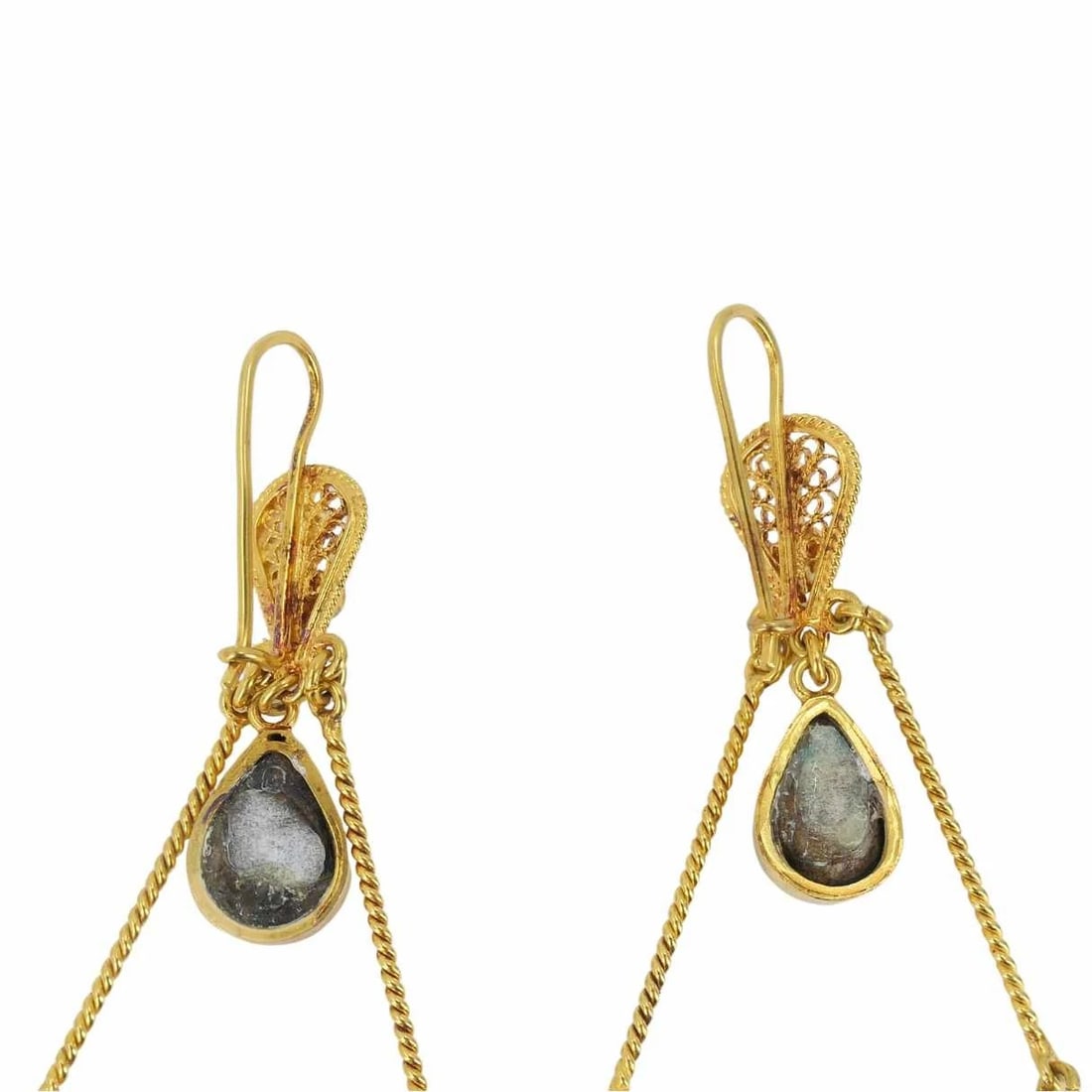 Vintage 18k Gold Turquoise Chandelier Earrings - 6
