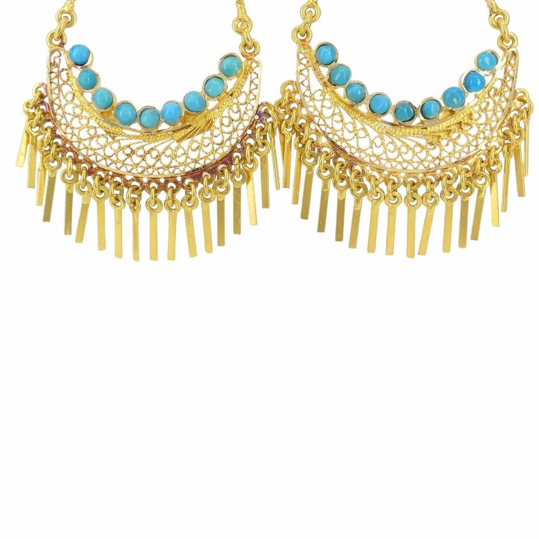Vintage 18k Gold Turquoise Chandelier Earrings - 7