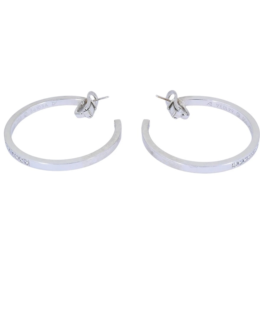 Vintage Cartier Hoop Earrings 18k Gold Diamond Earrings - 4