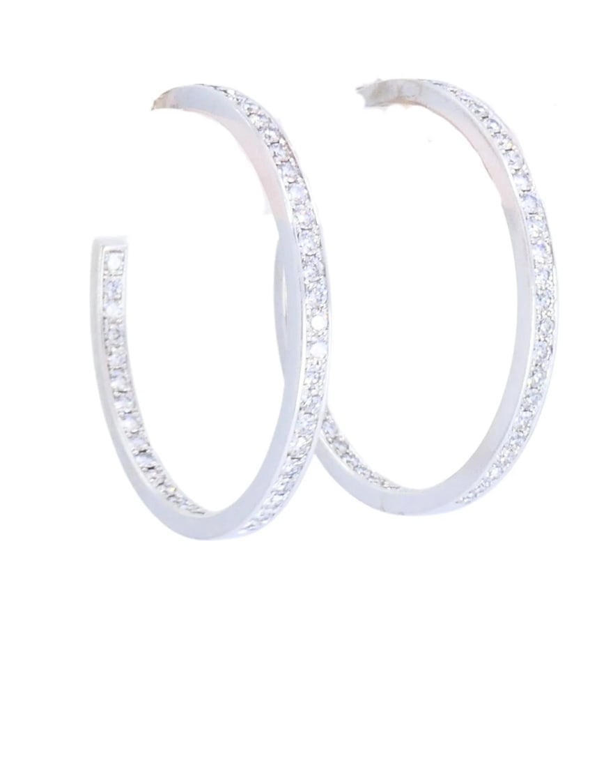 Vintage Cartier Hoop Earrings 18k Gold Diamond Earrings - 5
