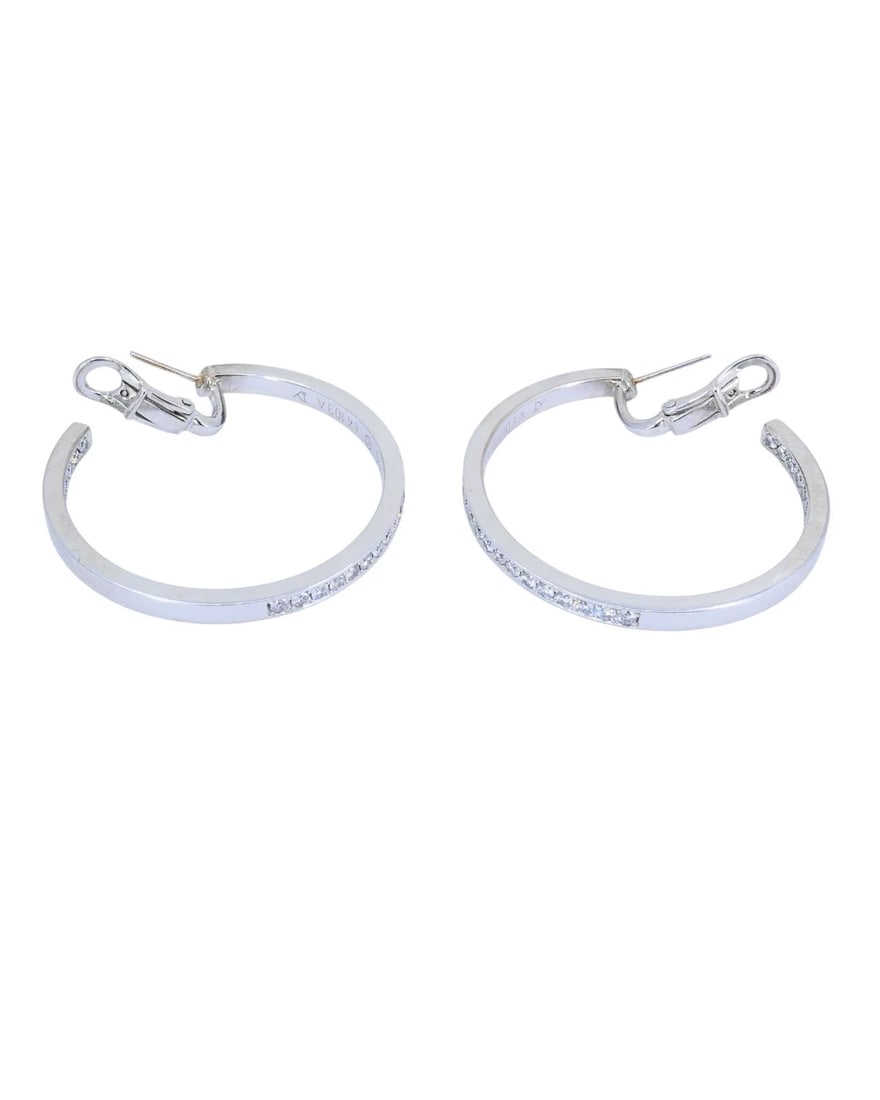 Vintage Cartier Hoop Earrings 18k Gold Diamond Earrings - 6