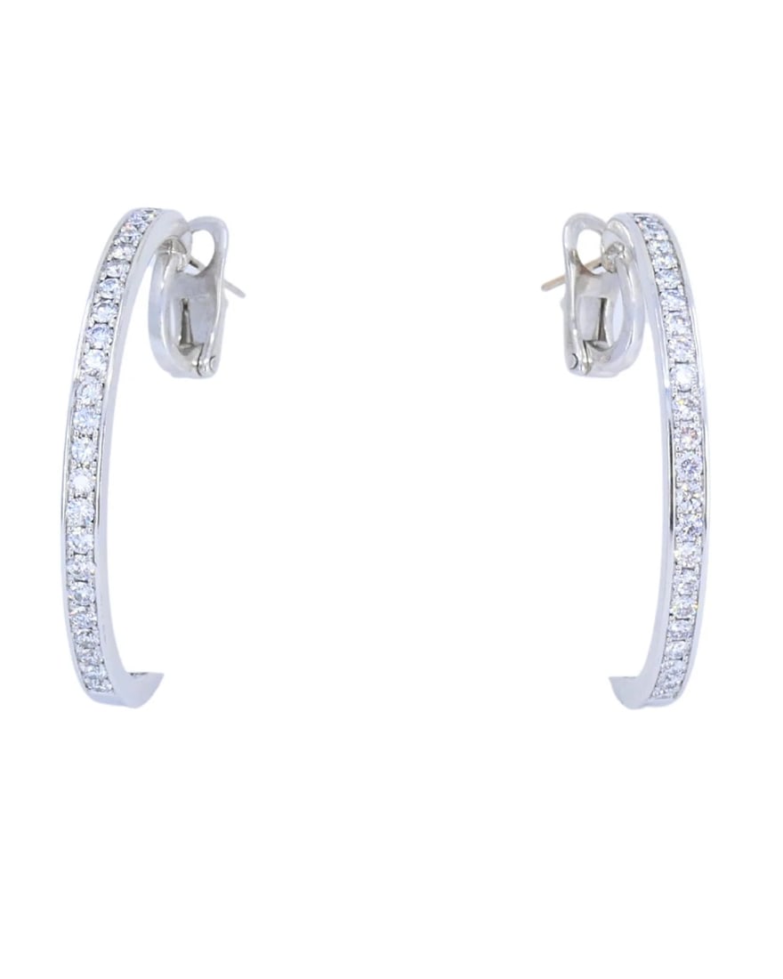 Vintage Cartier Hoop Earrings 18k Gold Diamond Earrings - 8