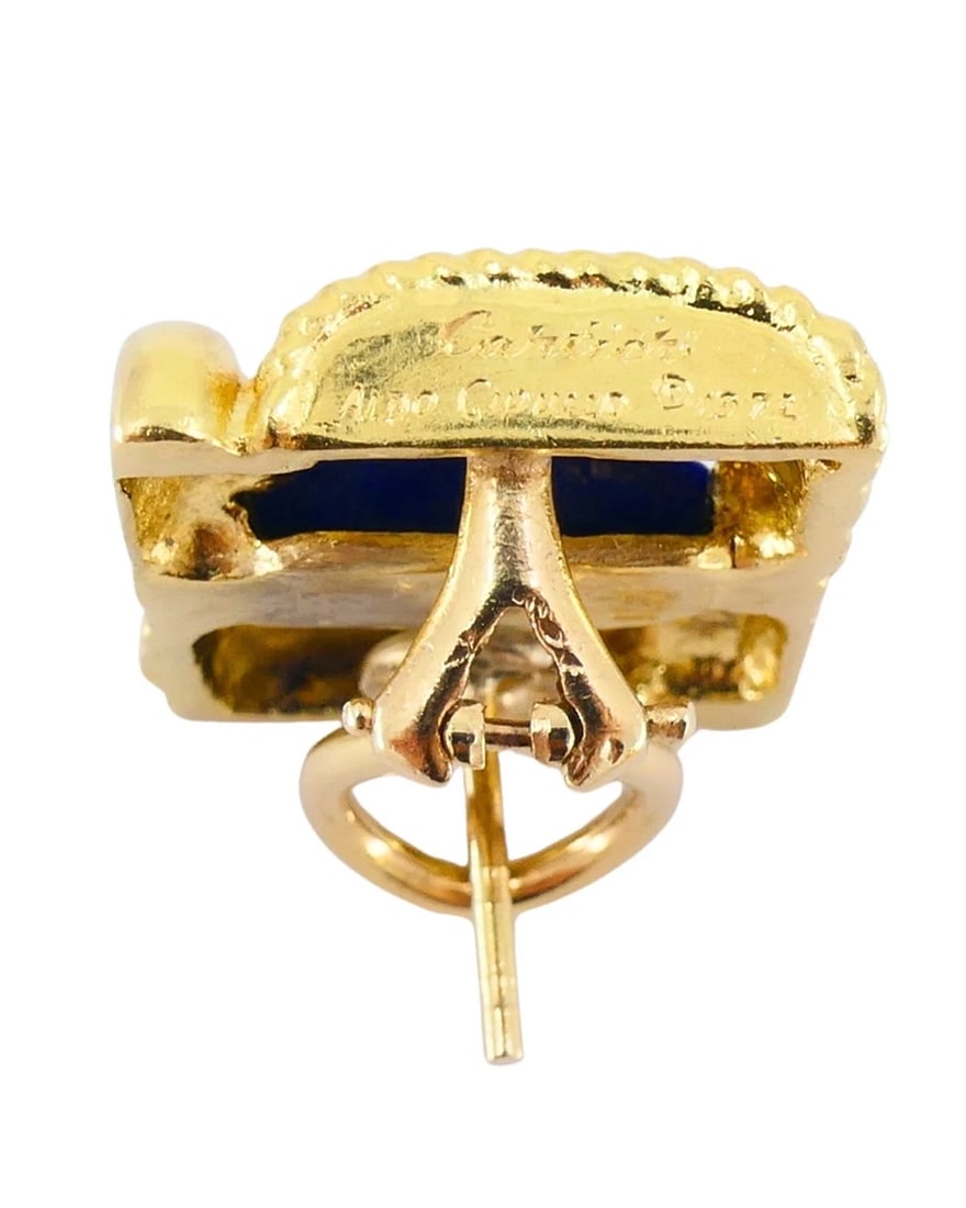 Vintage Aldo Cipullo for Cartier 18 Gold Earrings Lapis Lazuli - 5