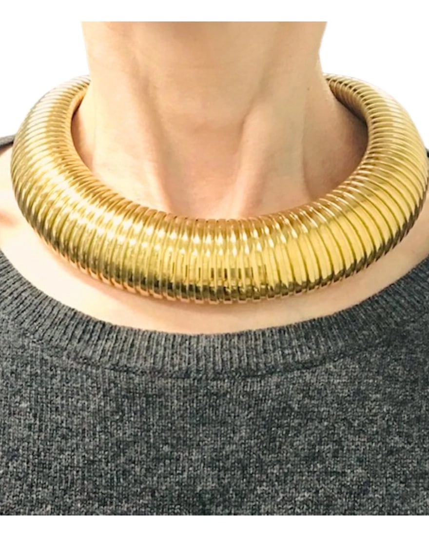 Vintage Tubogas Necklace 14k Gold Italian Collar Necklace - 2