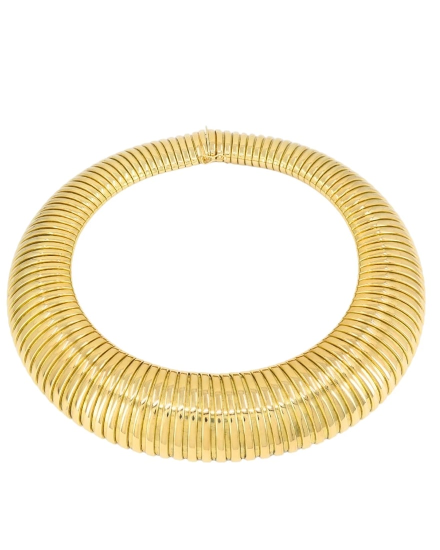 Vintage Tubogas Necklace 14k Gold Italian Collar Necklace - 3