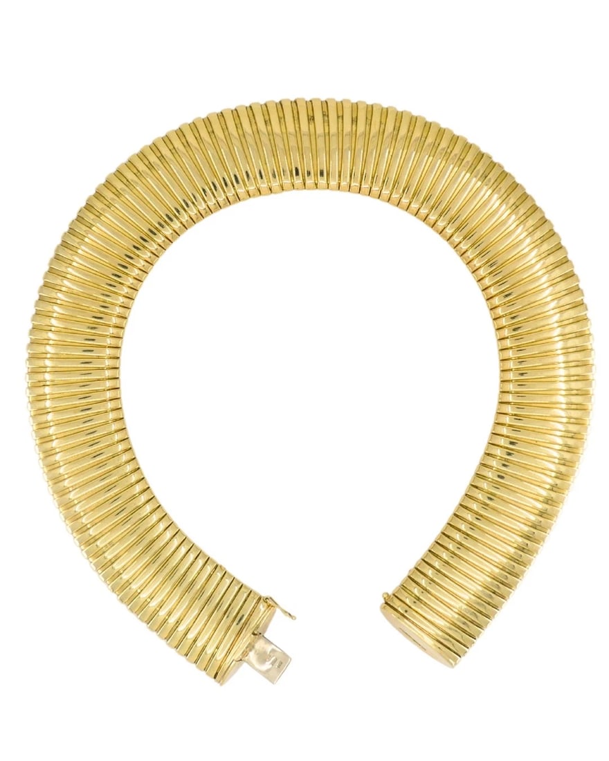 Vintage Tubogas Necklace 14k Gold Italian Collar Necklace - 4