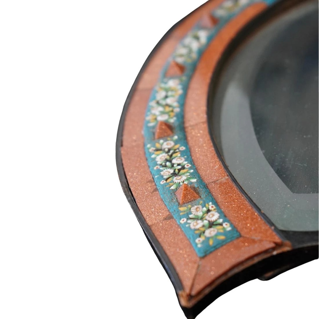 Antique 1900s Italian Micro Mosaic Horseshoe Mirror Stand w/ Box - 7