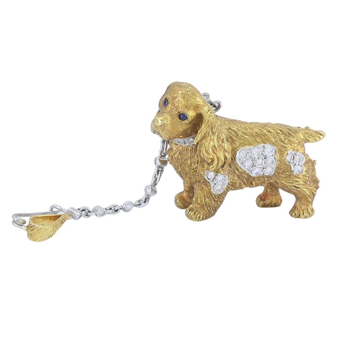 Vintage Asprey London 18k Gold Diamond Sapphire Cocker Spaniel Dog Brooch - 2