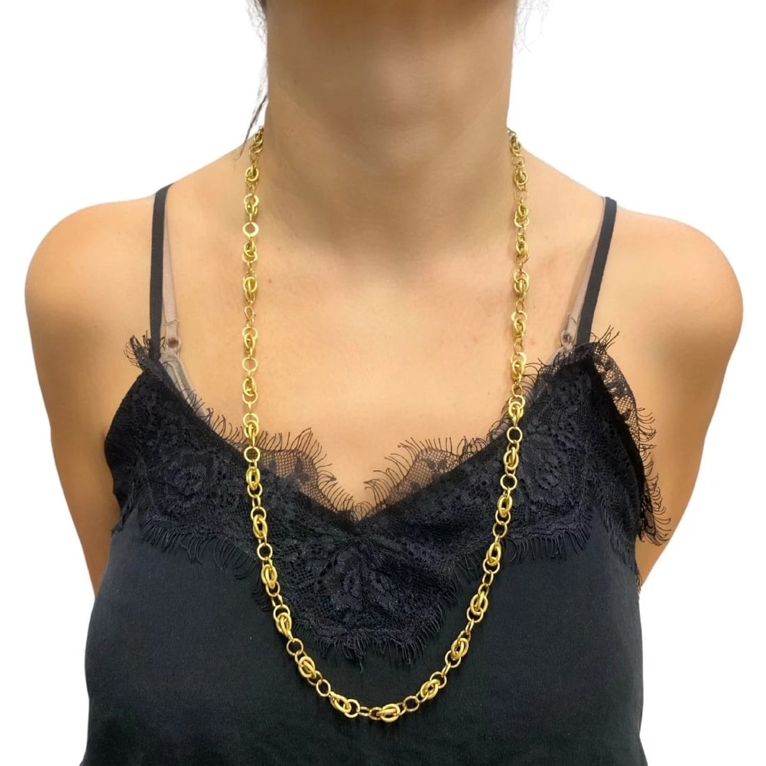 Vintage Italian 14k Textured Link Long Chain Necklace - 2