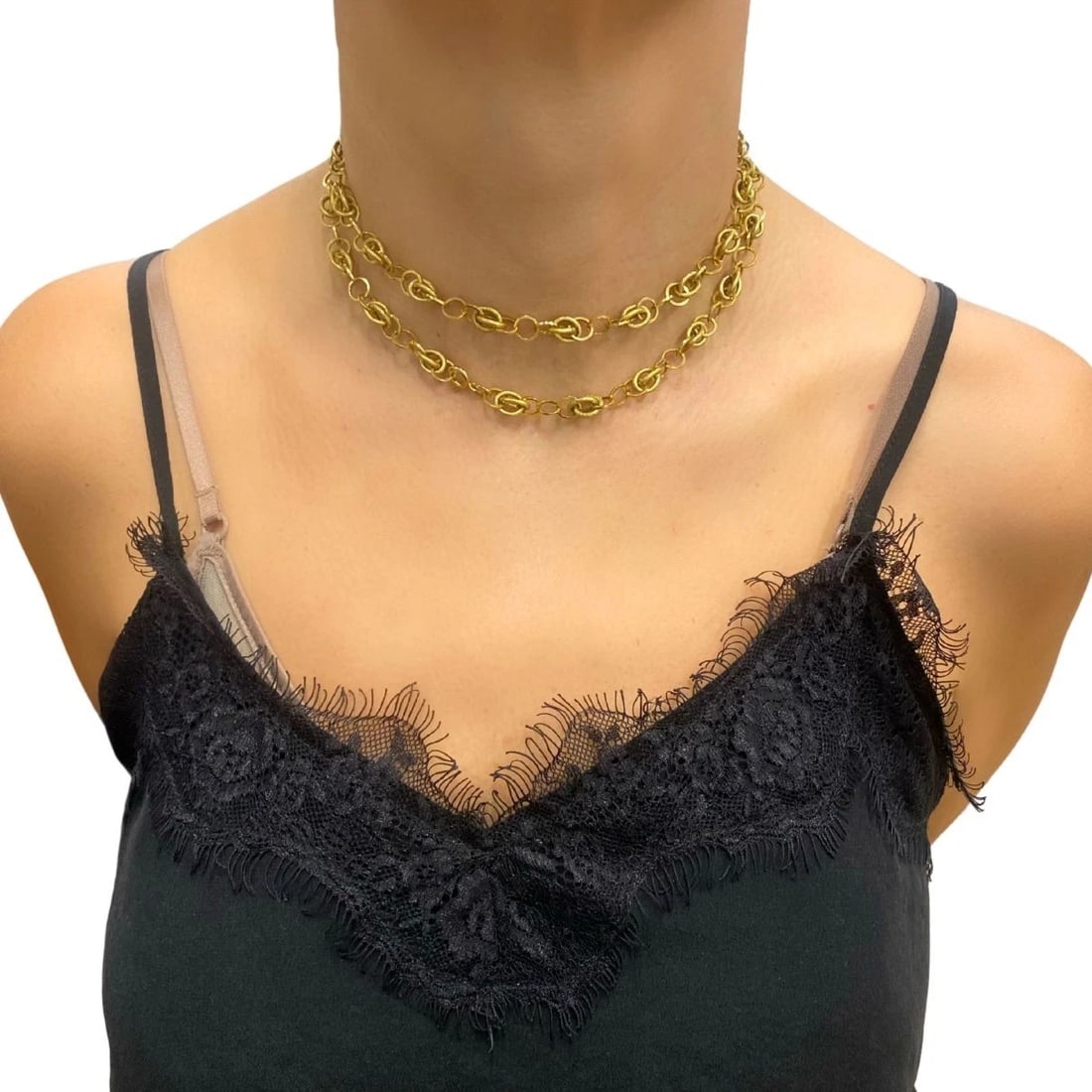 Vintage Italian 14k Textured Link Long Chain Necklace - 3