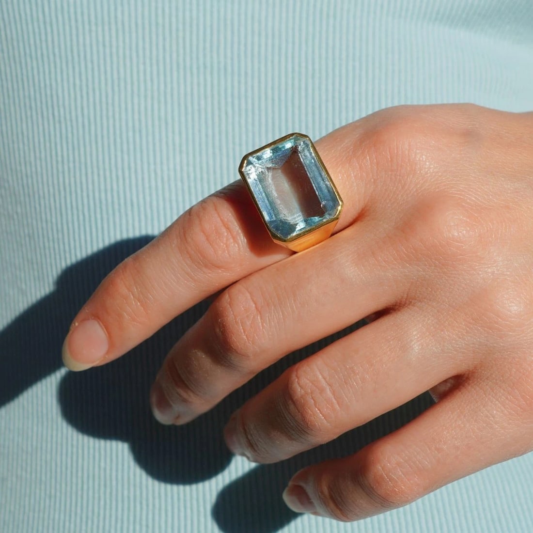 Vintage Aquamarine 18k Yellow Gold Cocktail Ring, Circa 1970s, size 9.25 - 2