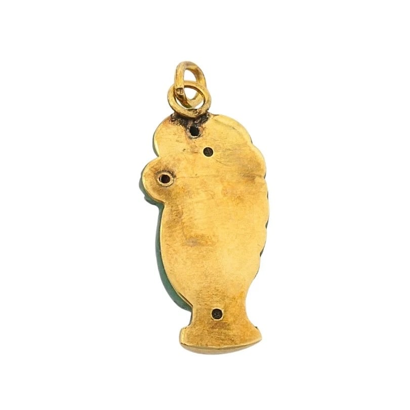 Vintage 14k Gold Carved Jade Lady’s Head Charm Pendant Diamond Accents - 7