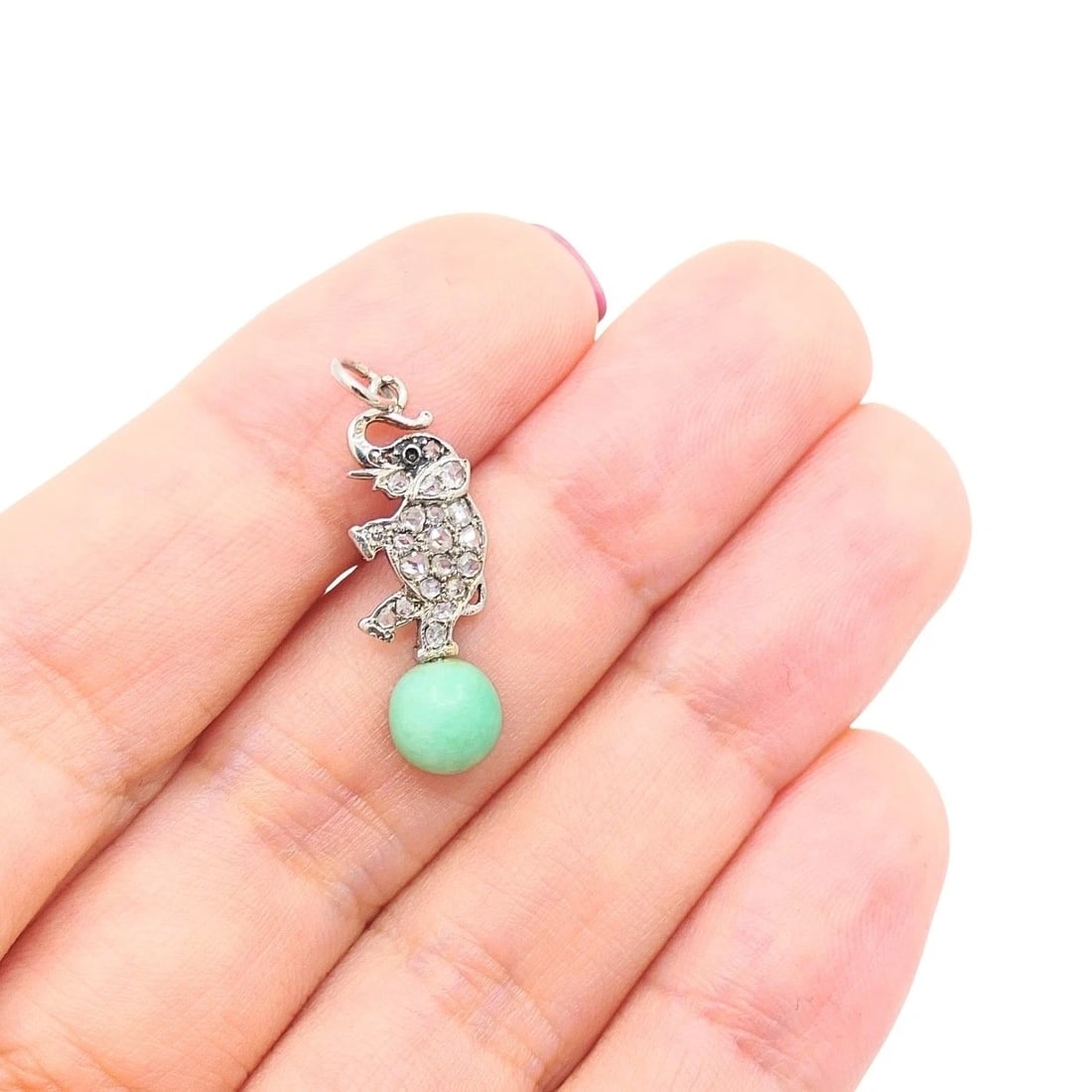 Antique Elephant Charm 14k White Gold Diamond Bead Accent - 2