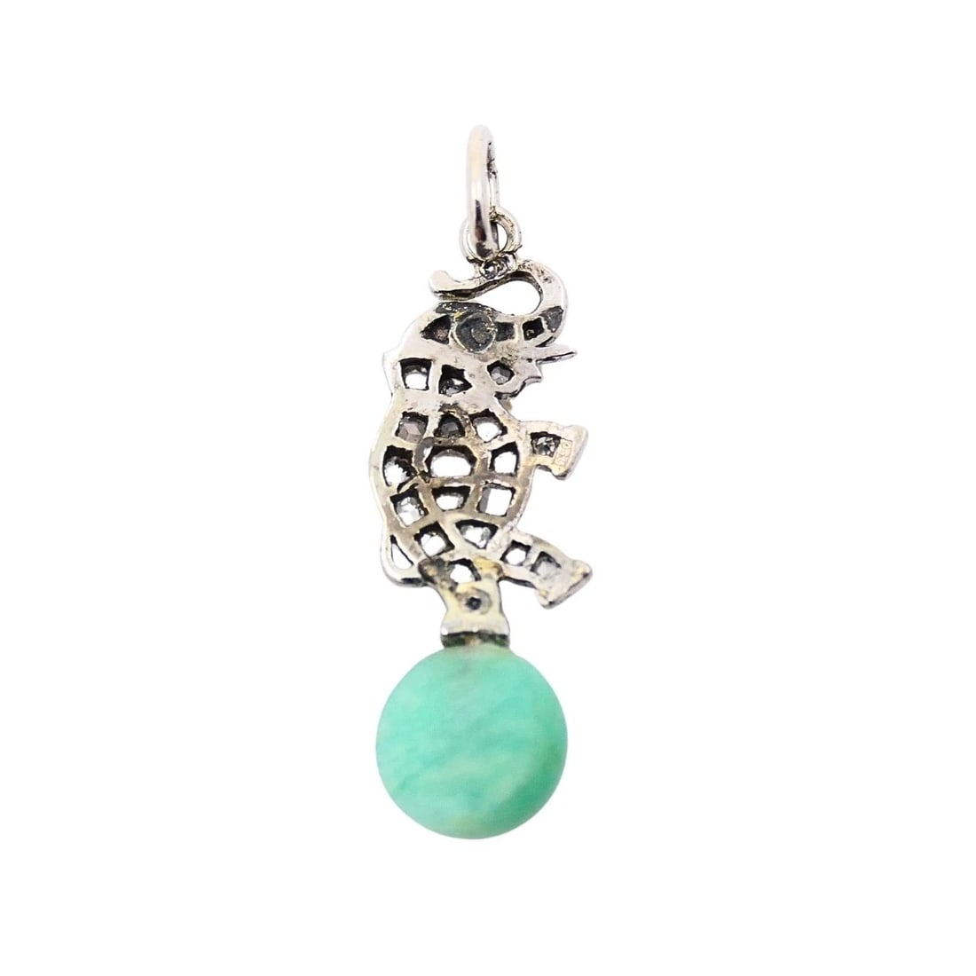 Antique Elephant Charm 14k White Gold Diamond Bead Accent - 7