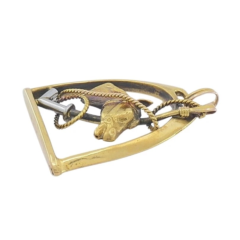Vintage 14k Gold Equestrian Stirrup Horse Head Pendant - 4